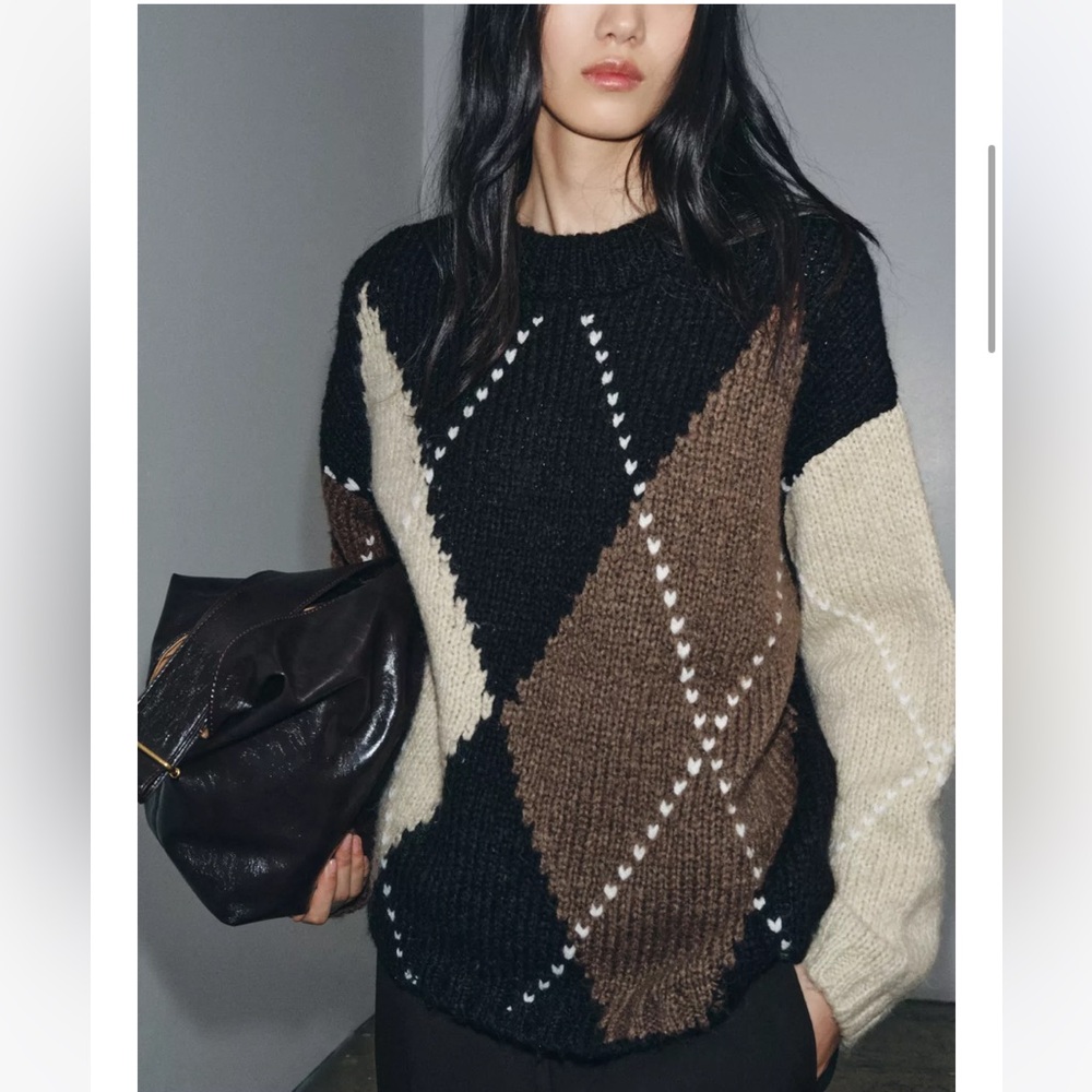 Zara NWT diamond knit wool blend jumper sweater 5802/101 - Picture 6 of 10